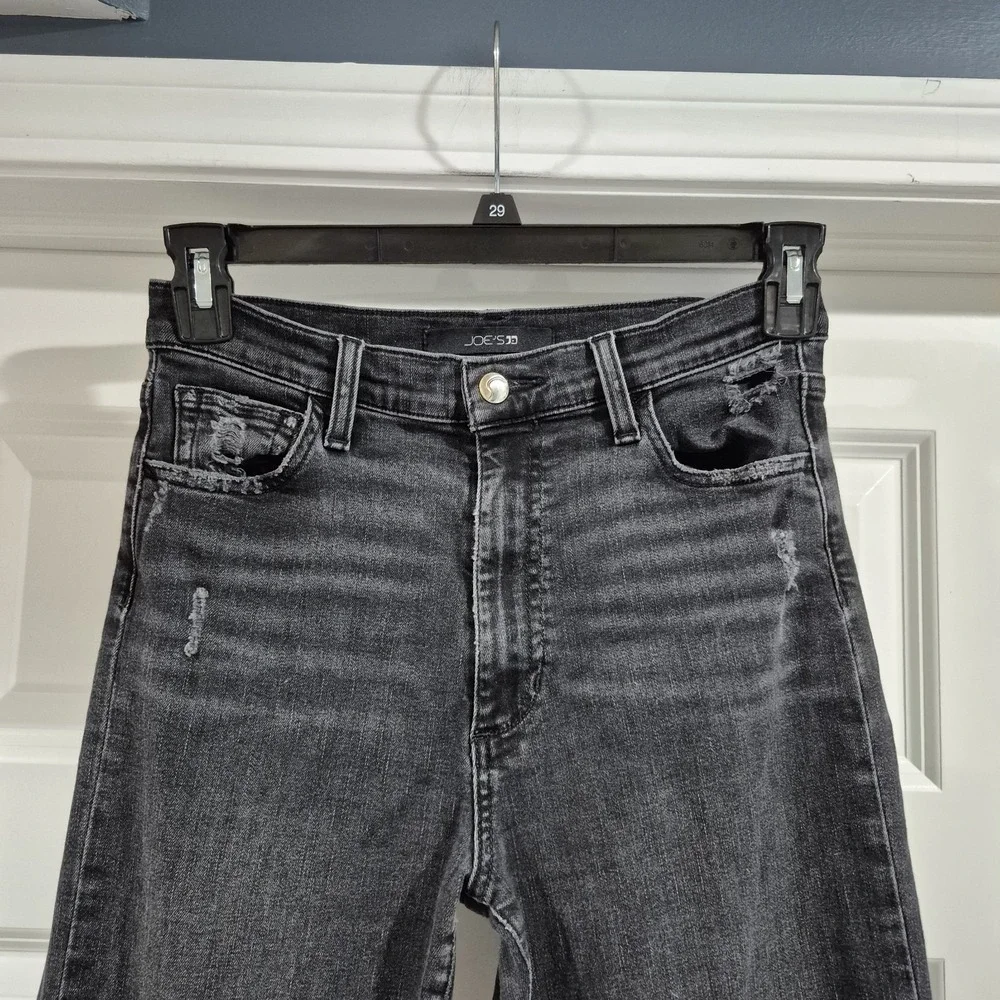 Joe's Jeans Womens 27 Washed Black High Rise Wide Leg Cropped Distressed Raw Hem